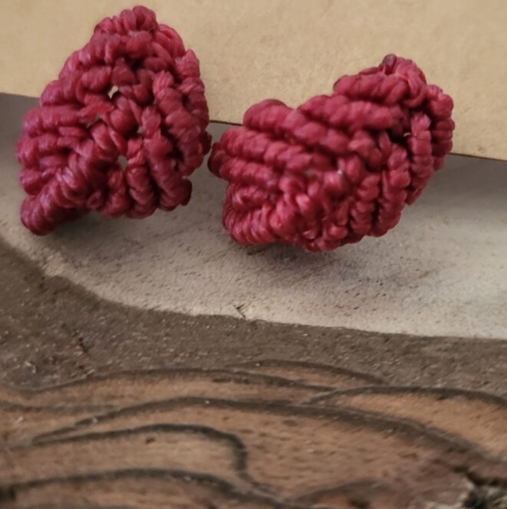 New Handmade Micro- Macrame Raspberry Earrings - Picture 2 of 6